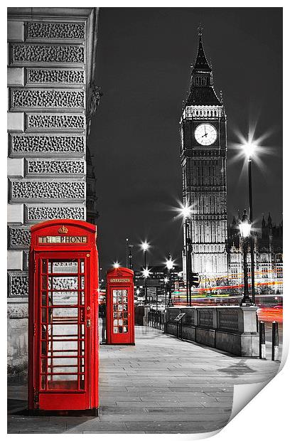 Londons Telephone Boxes Print by Adam Payne
