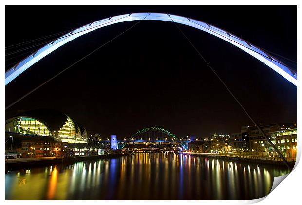 Newcastle Upon Tyne at night Print by Simon West