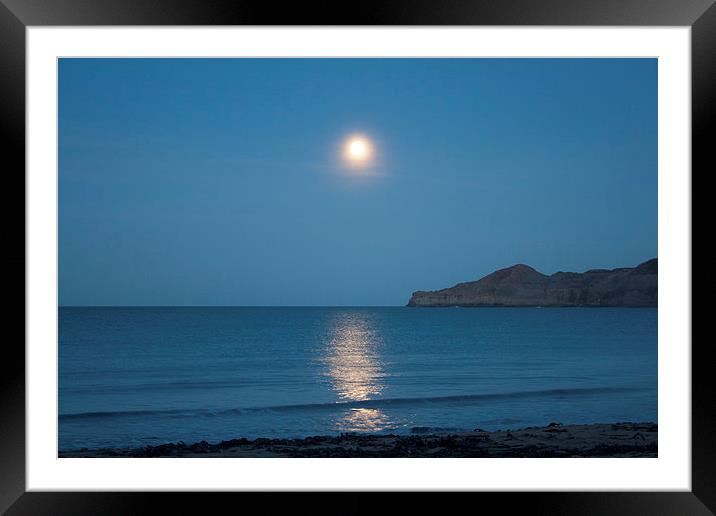 Runswick Bay Moonlight Framed Mounted Print by Kris Armitage