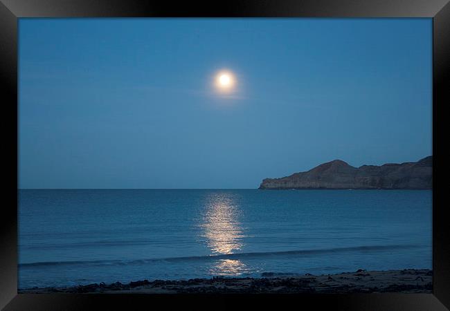 Runswick Bay Moonlight Framed Print by Kris Armitage