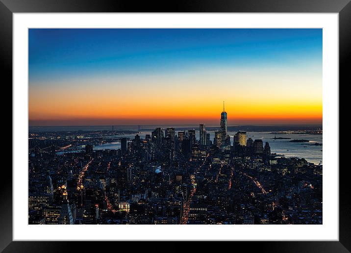 Downtown sky on fire Framed Mounted Print by Kevin Ainslie