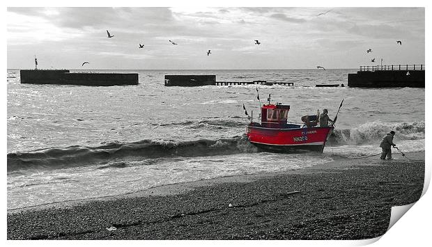 Red Fishing Boat Print by Georgie Lilly