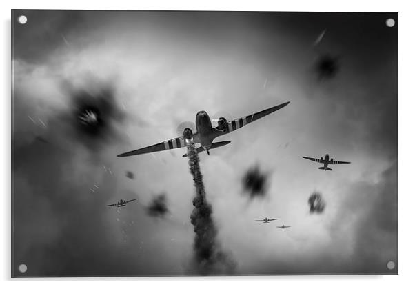Dakotas at Arnhem, black and white version Acrylic by Gary Eason