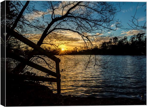Sunset behind the lake Canvas Print by Laco Hubaty