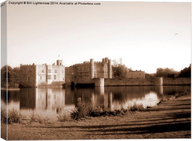 Leeds Castle , Reflections in Sepia Canvas Print by Bill Lighterness