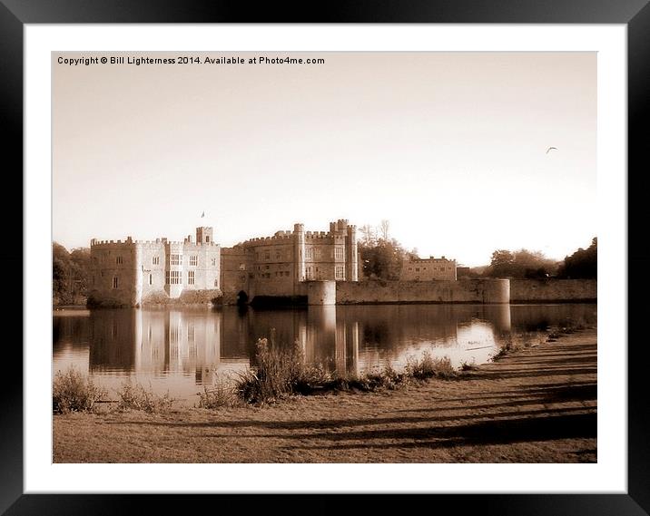 Leeds Castle , Reflections in Sepia Framed Mounted Print by Bill Lighterness