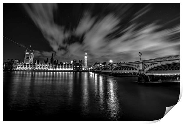 Parliament and Westminster Mono Print by Ian Collins