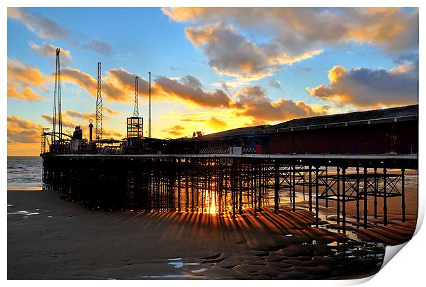 Suns Rays From Under South Pier - Blackpool Print by Gary Kenyon