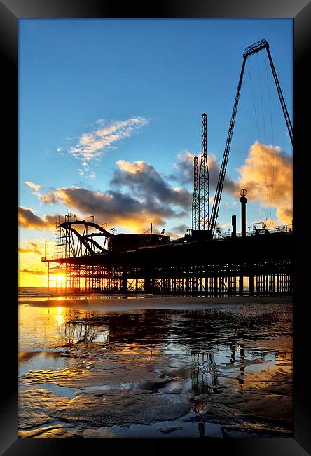 Sunset Sky South Pier - Blackpool Framed Print by Gary Kenyon