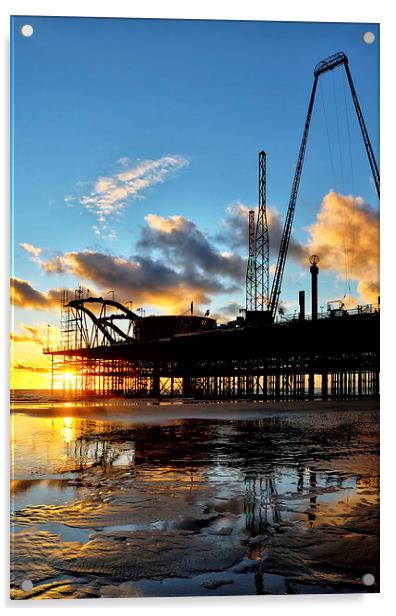 Sunset Sky South Pier - Blackpool Acrylic by Gary Kenyon