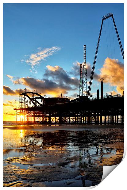 Sunset Sky South Pier - Blackpool Print by Gary Kenyon
