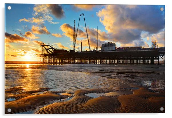 Blackpool Beachscape Acrylic by Gary Kenyon