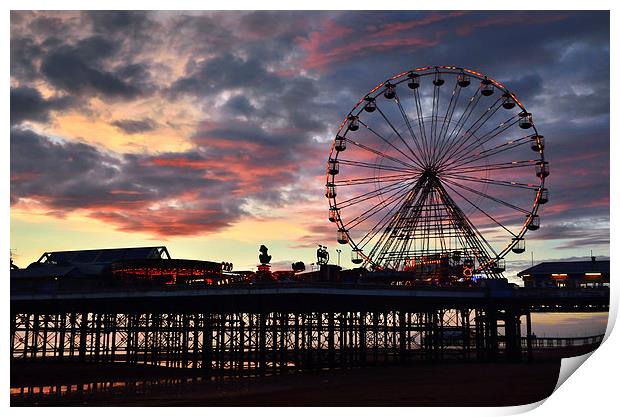 Sunset Wheel Central Pier  Blackpool Print by Gary Kenyon