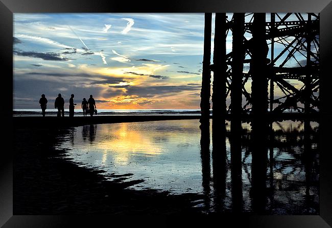 Sunset Walk on Blackpool Beach Framed Print by Gary Kenyon