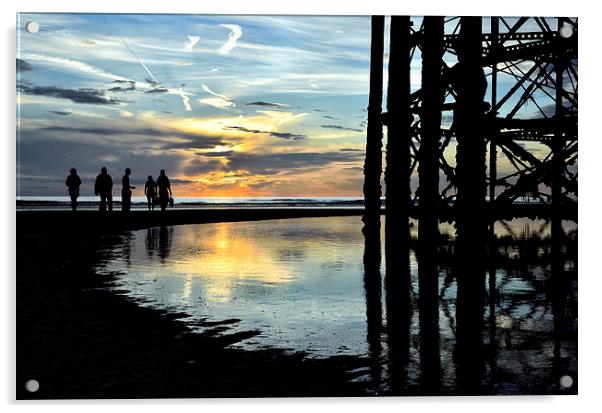 Sunset Walk on Blackpool Beach Acrylic by Gary Kenyon