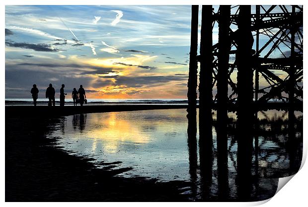 Sunset Walk on Blackpool Beach Print by Gary Kenyon