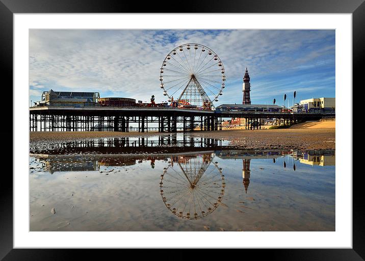 Reflections Of Central Pier on Blackpools Beach Framed Mounted Print by Gary Kenyon