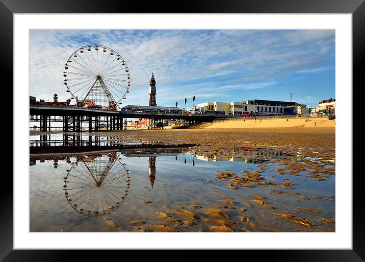 Blackpool Beach Reflections Framed Mounted Print by Gary Kenyon