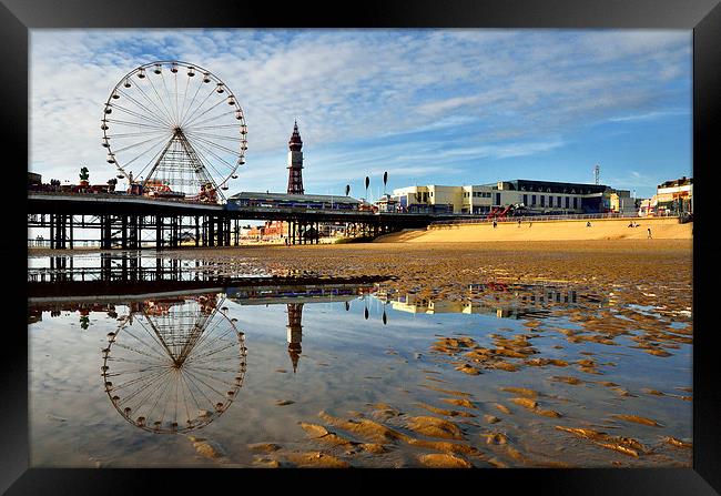 Blackpool Beach Reflections Framed Print by Gary Kenyon