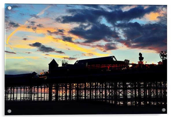 Sunset Sky Above Central Pier Blackpool Acrylic by Gary Kenyon