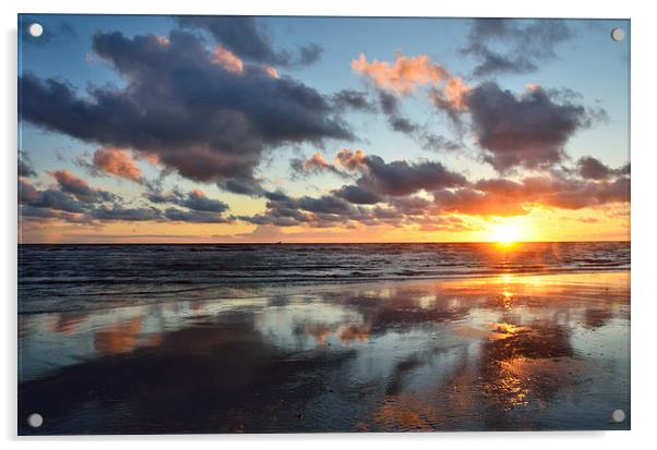 Sunset Reflections Blackpool Acrylic by Gary Kenyon