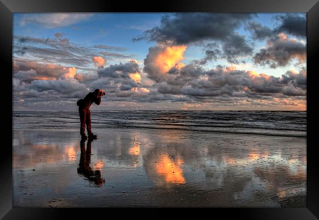 Sunset Photographer On The Beach Framed Print by Gary Kenyon