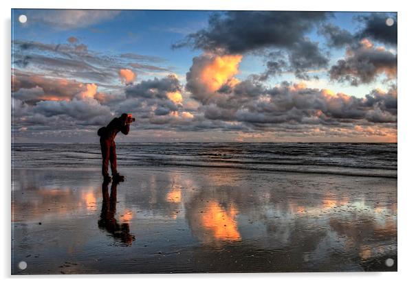 Sunset Photographer On The Beach Acrylic by Gary Kenyon