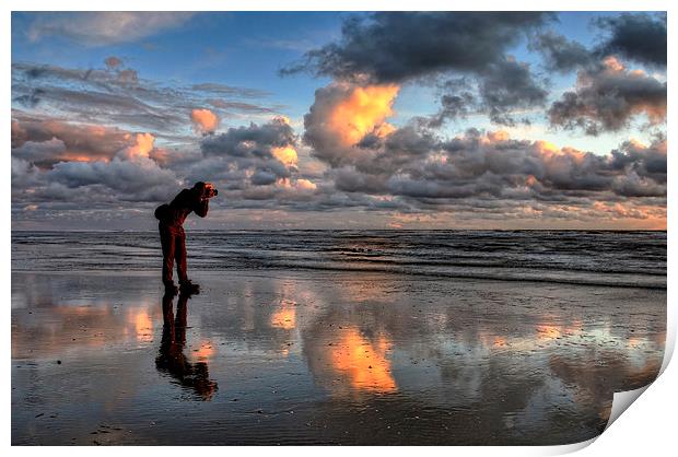 Sunset Photographer On The Beach Print by Gary Kenyon