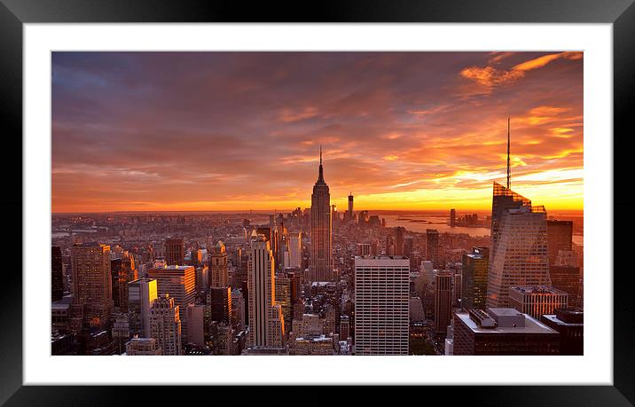 Fiery New York Sunset Framed Mounted Print by Robert Strachan