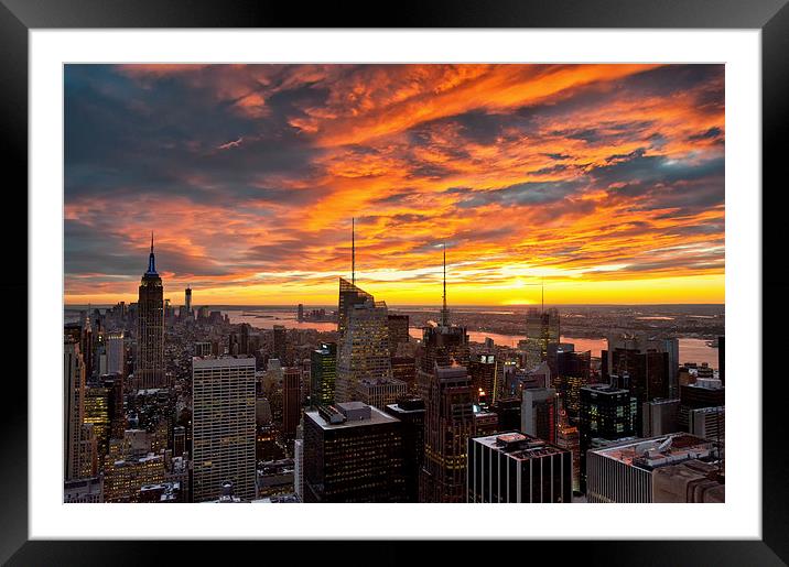 Fiery Skies over the City Framed Mounted Print by Robert Strachan