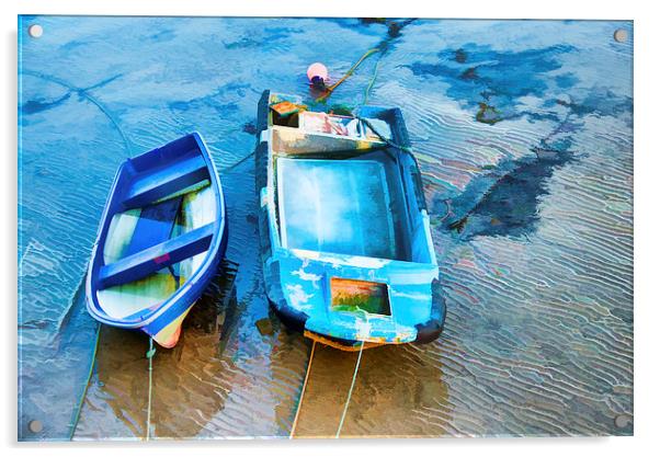 two boats ar the harbour at low tide Acrylic by Susan Sanger