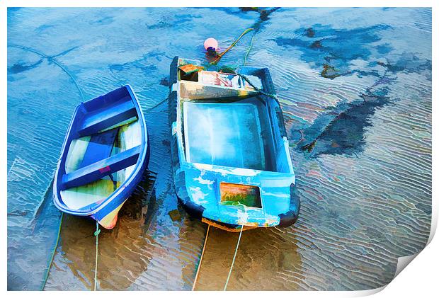 two boats ar the harbour at low tide Print by Susan Sanger