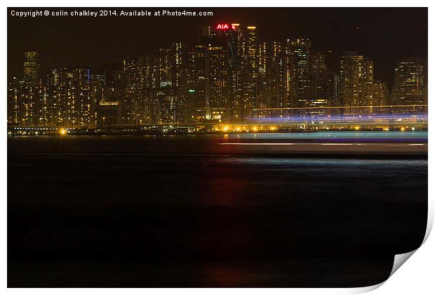 Boat Trails in Hong Kong harbour Print by colin chalkley