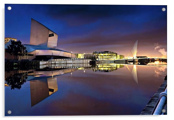 Salford Quays at Night Acrylic by David Yeaman