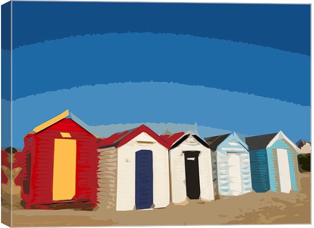 Blue Sky and Beach Huts at SOuthwold Canvas Print by Bill Simpson