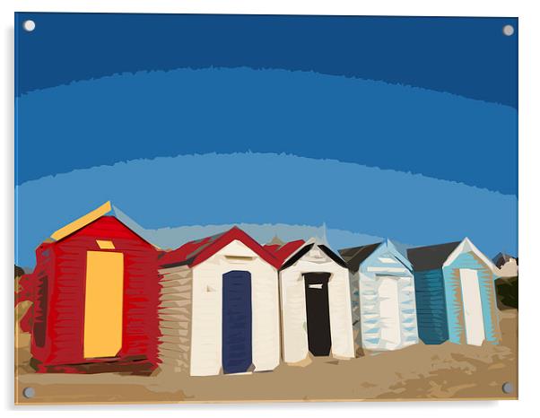 Blue Sky and Beach Huts at SOuthwold Acrylic by Bill Simpson