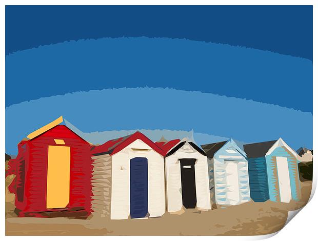 Blue Sky and Beach Huts at SOuthwold Print by Bill Simpson