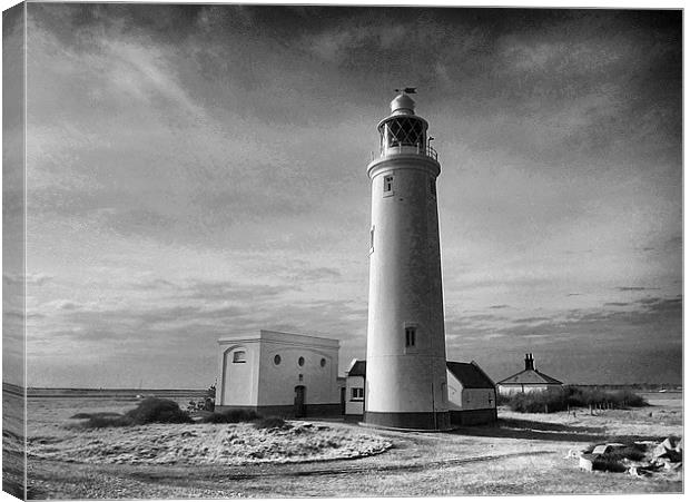 Hurst Point Lighthouse blk/white Canvas Print by kelly Draper