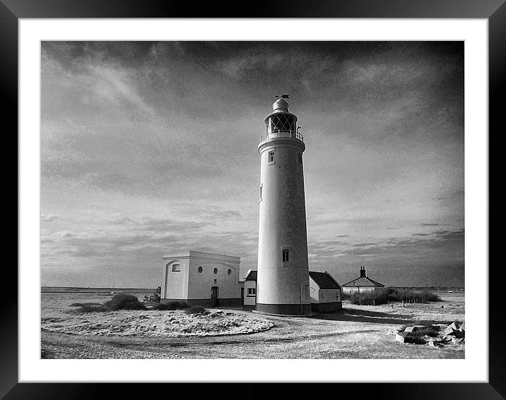 Hurst Point Lighthouse blk/white Framed Mounted Print by kelly Draper