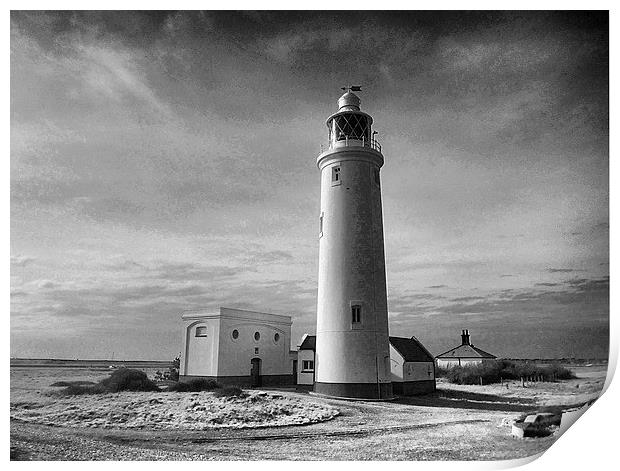 Hurst Point Lighthouse blk/white Print by kelly Draper