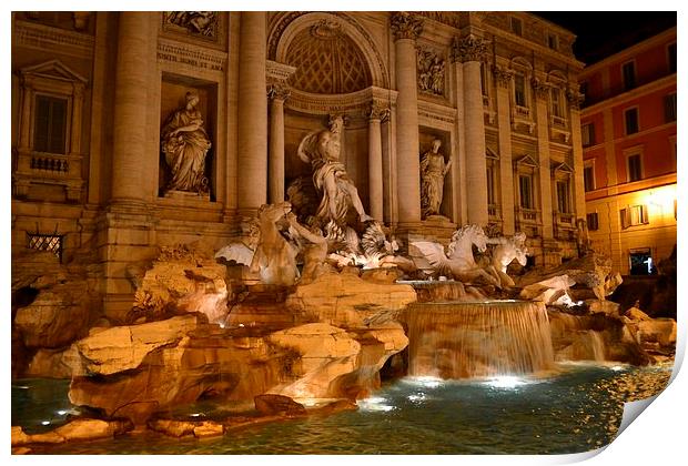 Trevi fountain by night Print by James Condliffe