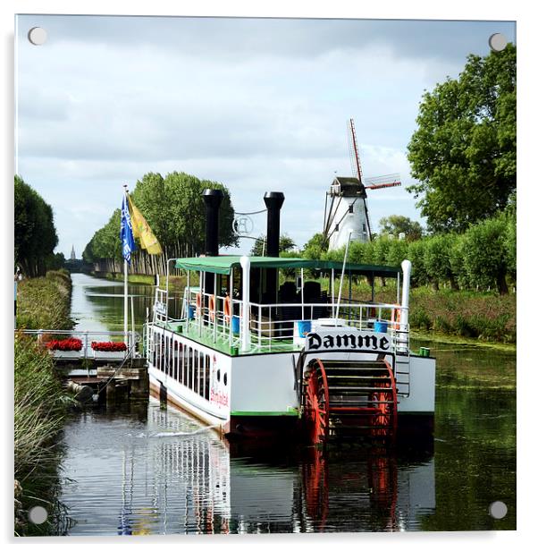 Canal Boatrip from Bruges to Damme Acrylic by Carolyn Eaton