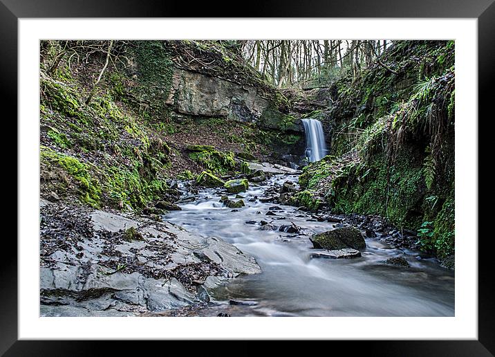 Waterfall in the forrest Framed Mounted Print by Mark  Clair