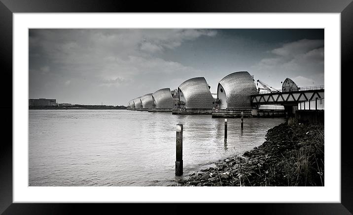Thames Flood Barrier Framed Mounted Print by Malcolm Smith