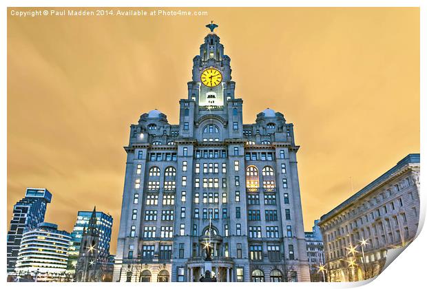 Liver Building orange sky Print by Paul Madden