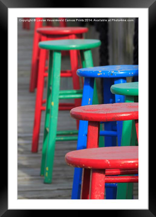 Wooden Stools Framed Mounted Print by Louise Heusinkveld