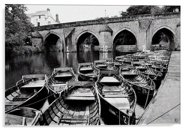 Rowing boats on Durham river Acrylic by DARREN WHITE