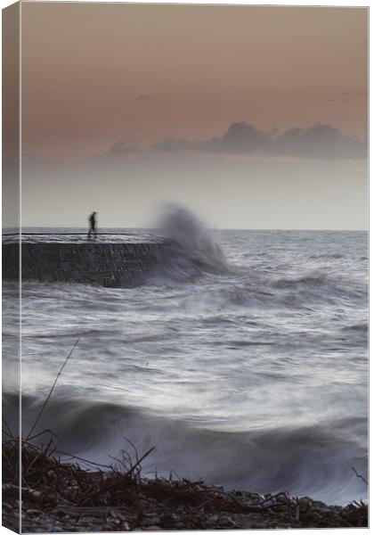 Lyme Regis Cobb Stormy Morning Canvas Print by Paul Brewer