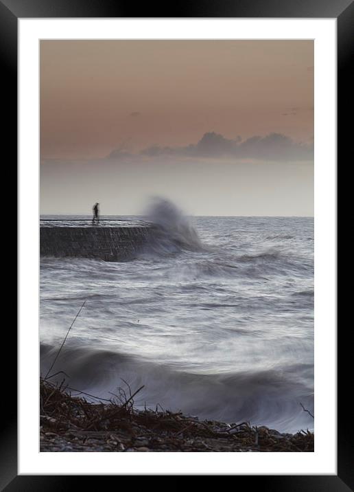 Lyme Regis Cobb Stormy Morning Framed Mounted Print by Paul Brewer
