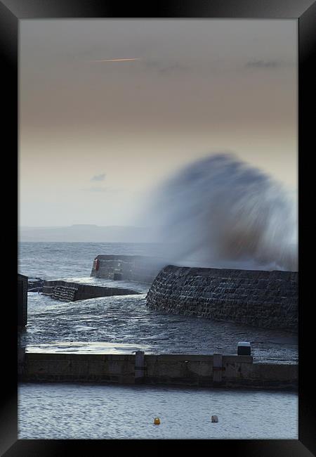 Lyme Regis Cobb Stormy Morning Framed Print by Paul Brewer